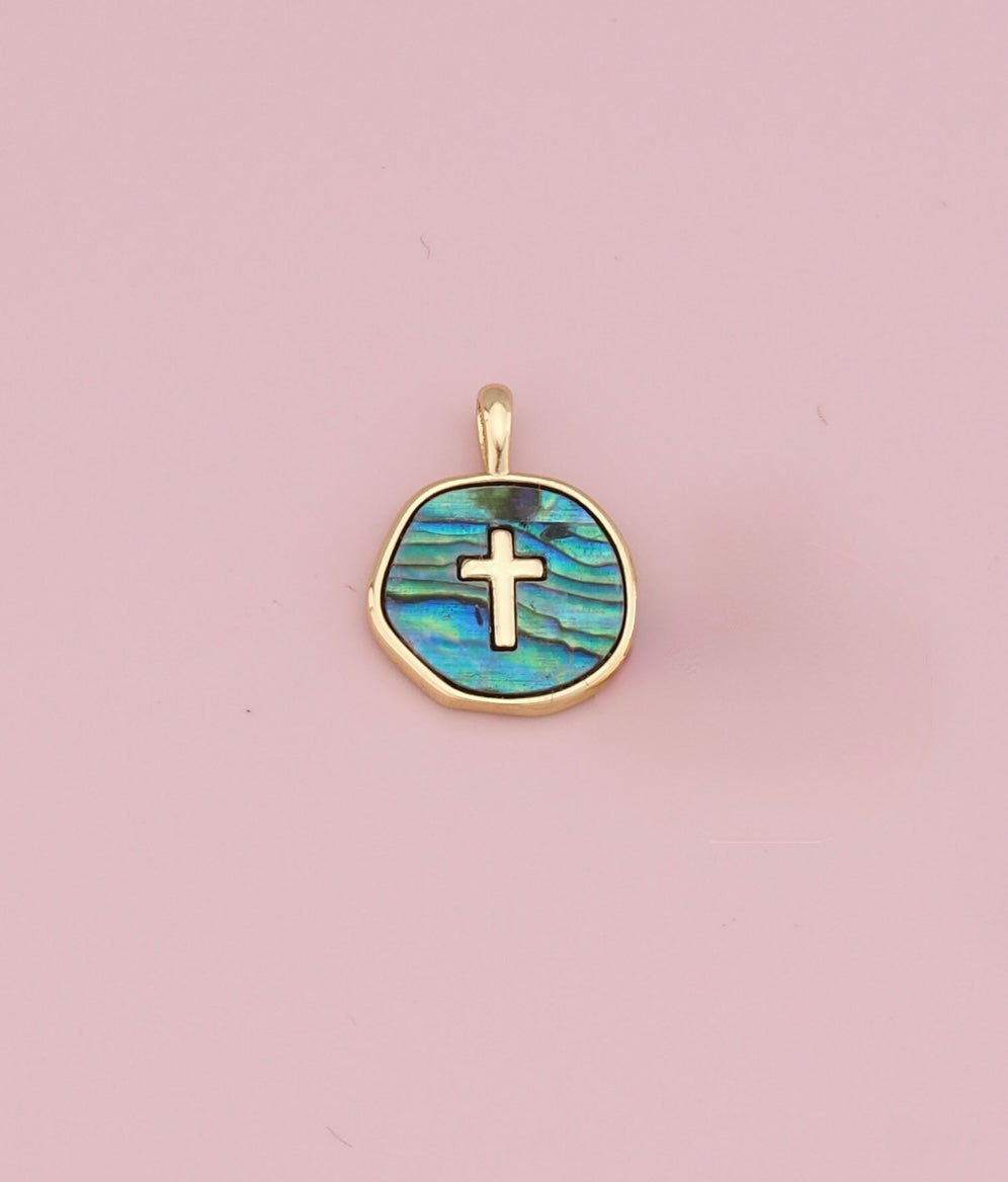 Turquoise Cross Coin Charm