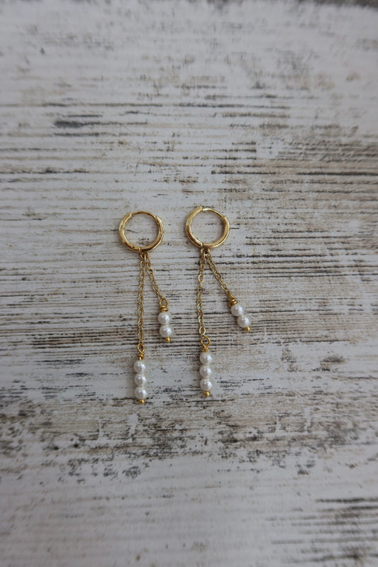 triple dangle pearl earrings
