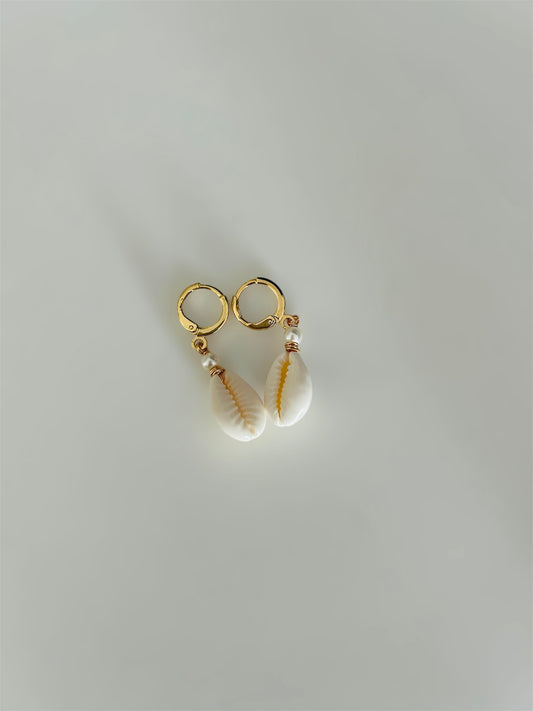 Cowrie Pearl Hoop Earrings